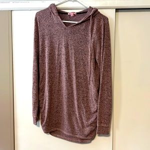 Lightweight Maternity Hoodie Sweathshirt. Size Medium. Heathered Pink & Black.